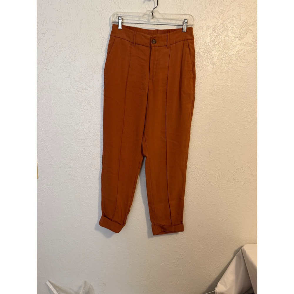 A New Day Womens Burnt Orange High Rise Tapered Ankle Pants Size 8 Elastic Back